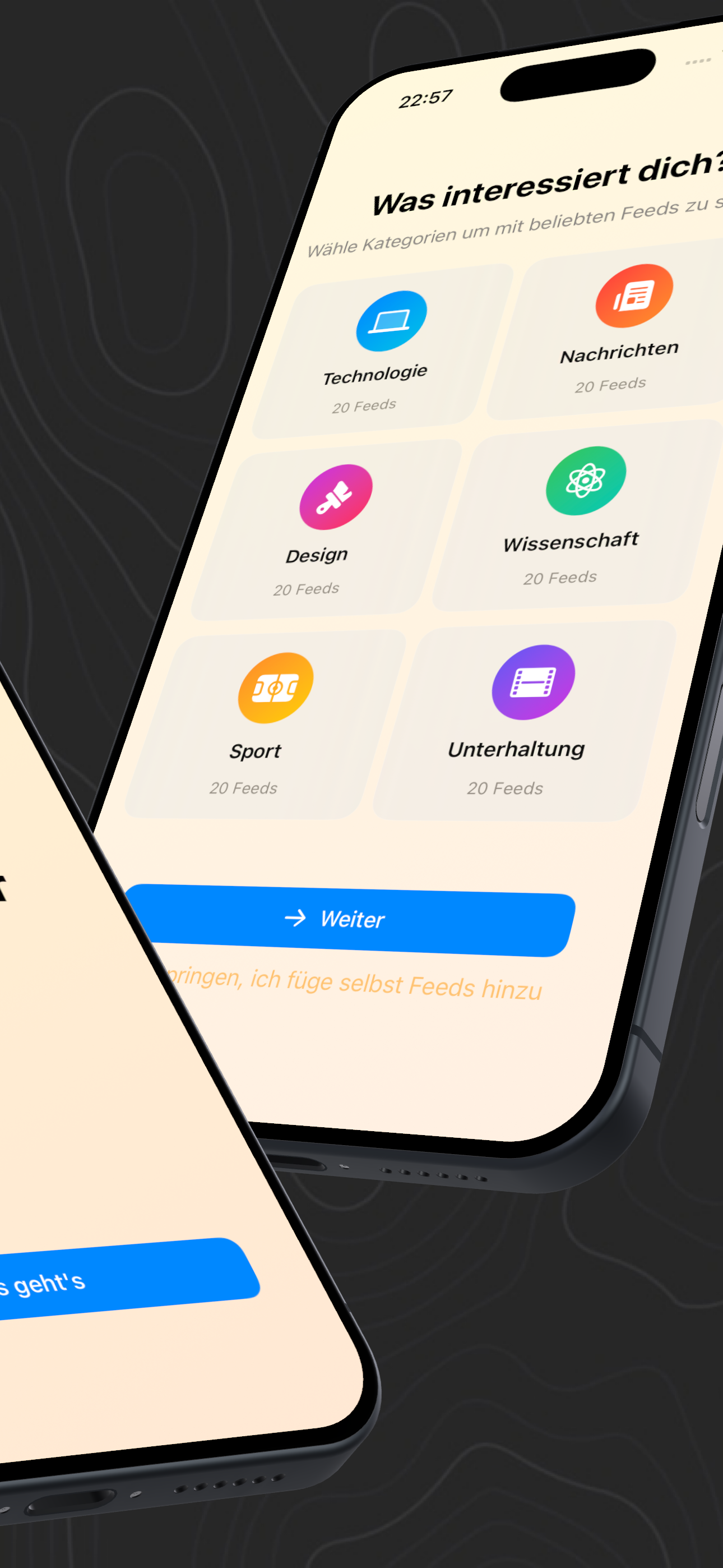 Wave Reader – Kategorie-Auswahl beim Onboarding